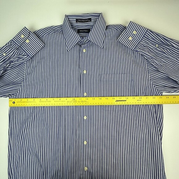Nautica Shirt Mens 15.5 34/35 Blue White Striped Long Sleeve Button Down Cotton - Picture 8 of 12